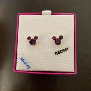 DISNEY February Birthstone Sterling Silver Kids Stud Earrings - Purple